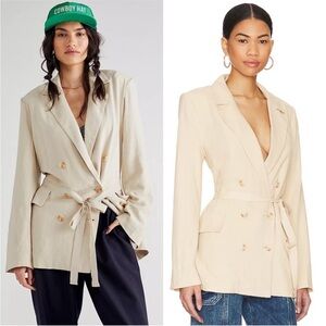 Free People  Tie Waist Linen Blend Blazer Size Medium Cream NWT